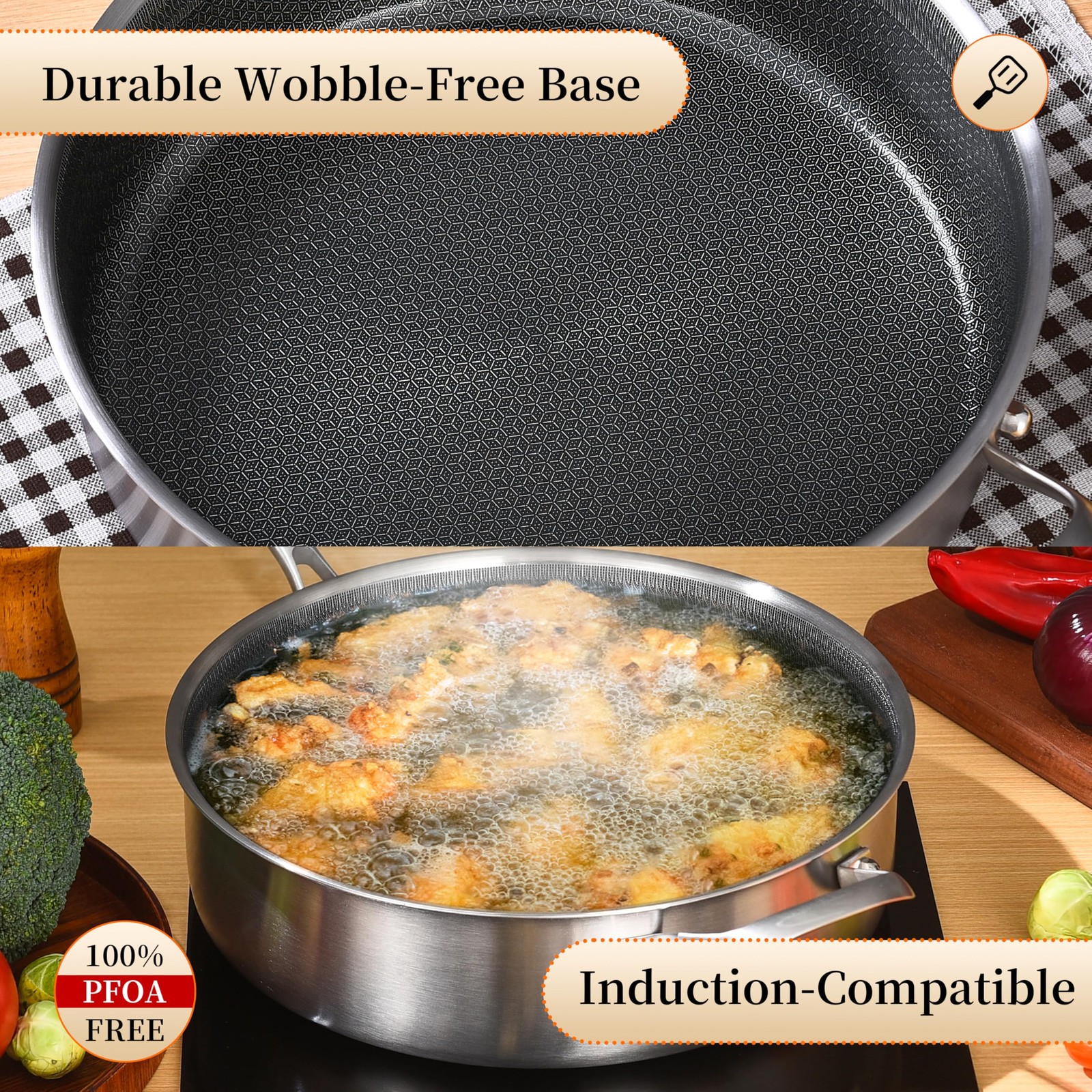 LOLYKITCH 5 QT Hybrid Ceramic Coating Non Stick Tri-Ply 5 with Lid, Silver