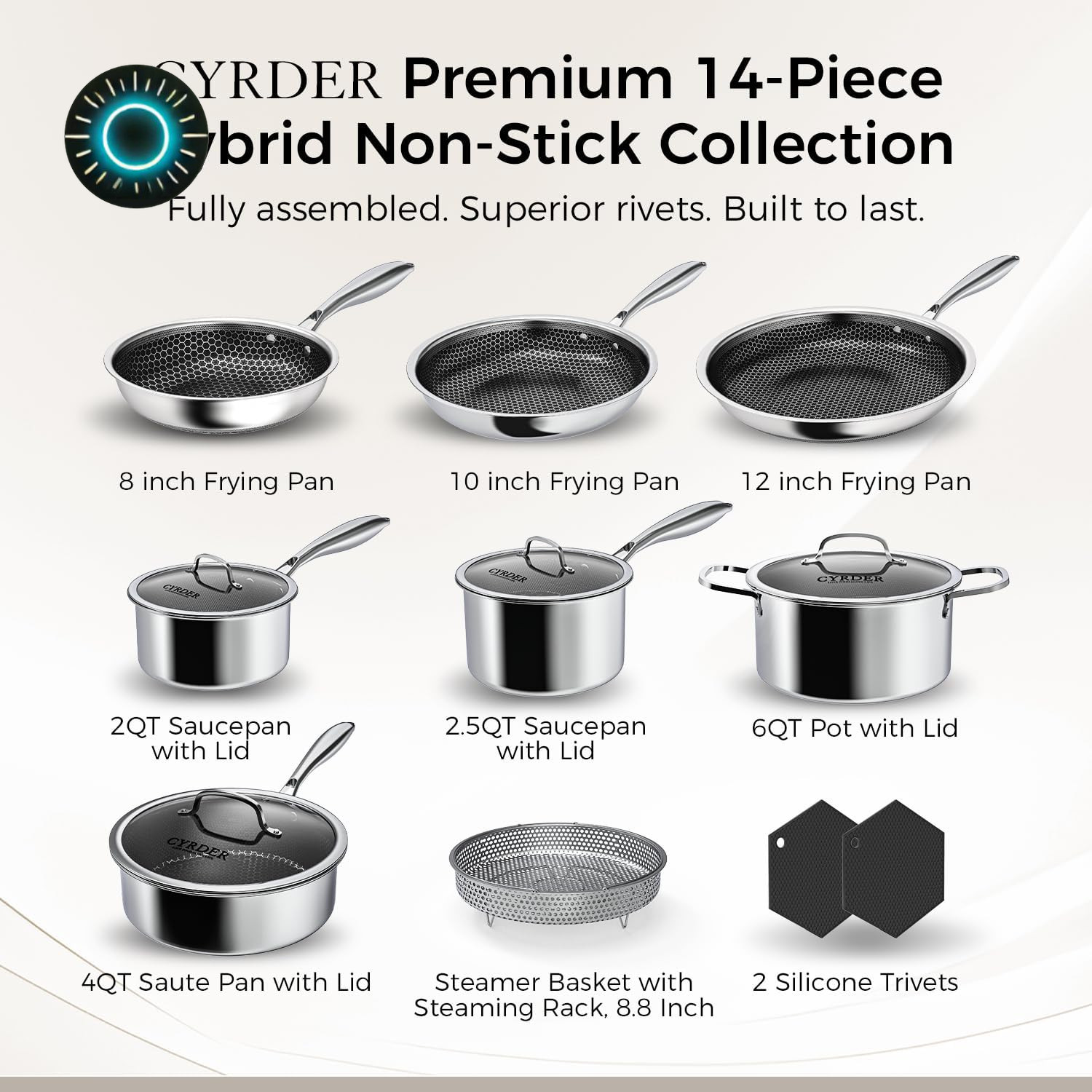 14-Piece Nonstick Hybrid Hex Cookware Set – Induction & Oven Safe PFOA Free NEW