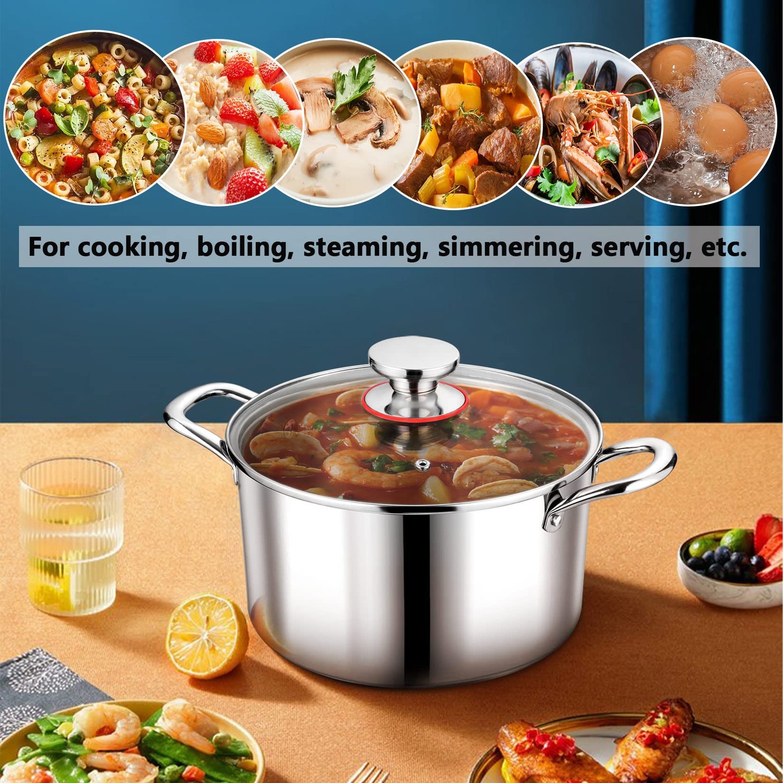4 Quart Tri-Ply Stainless Steel Stock Pot, 4 Qt Stockpot Pasta Cooking Pot wi…
