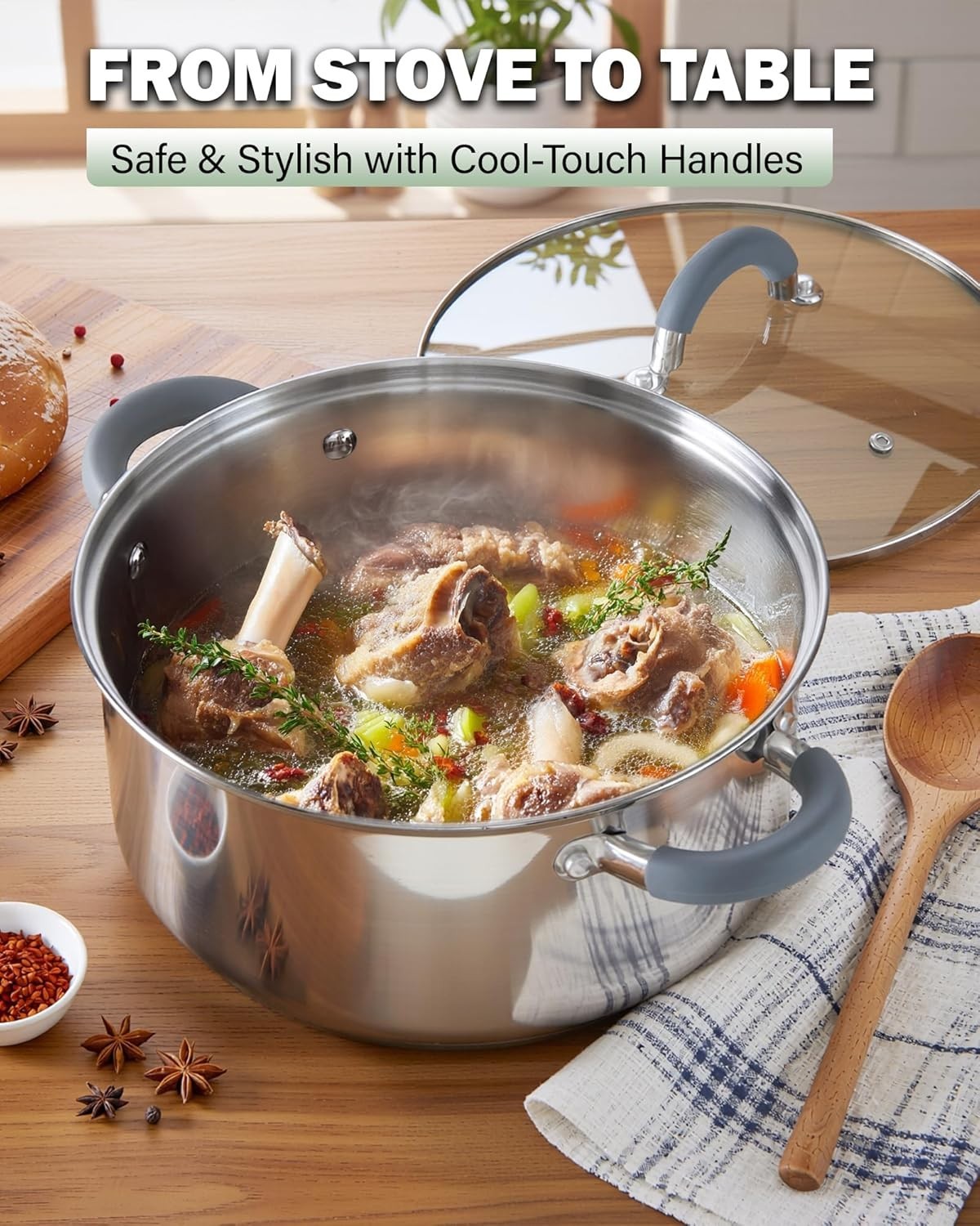 Versatile 8-Quart Cooking Pot – 18/10 Stainless Steel with Stay-Cool Handles