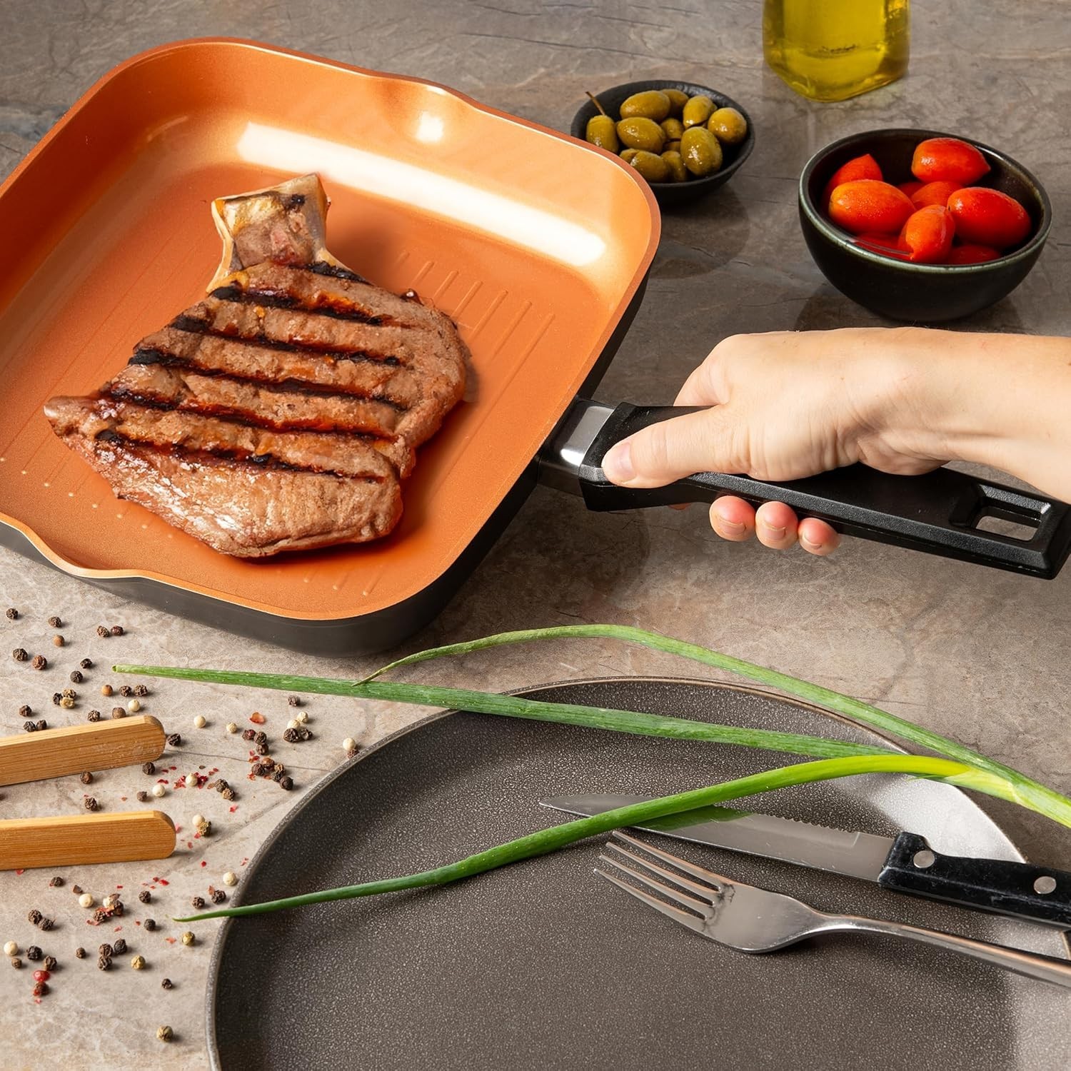 9.5″ Square Grill Pan Nonstick Copper Frying Pan Induction Stove Top