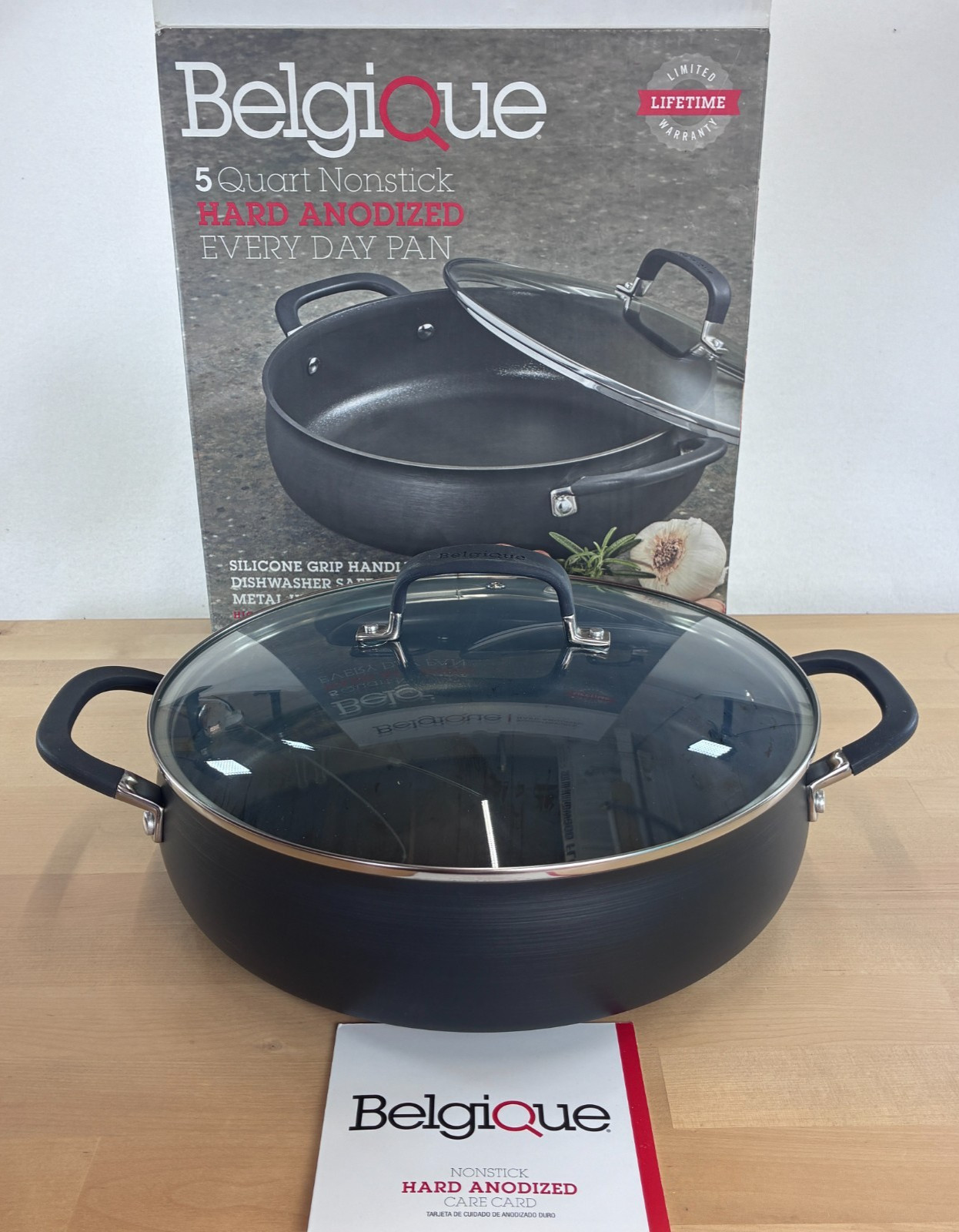 Belgique HS10820 5 Qt Hard Anodized Saute Pan Gray Nonstick Deep Skillet w/ Lid
