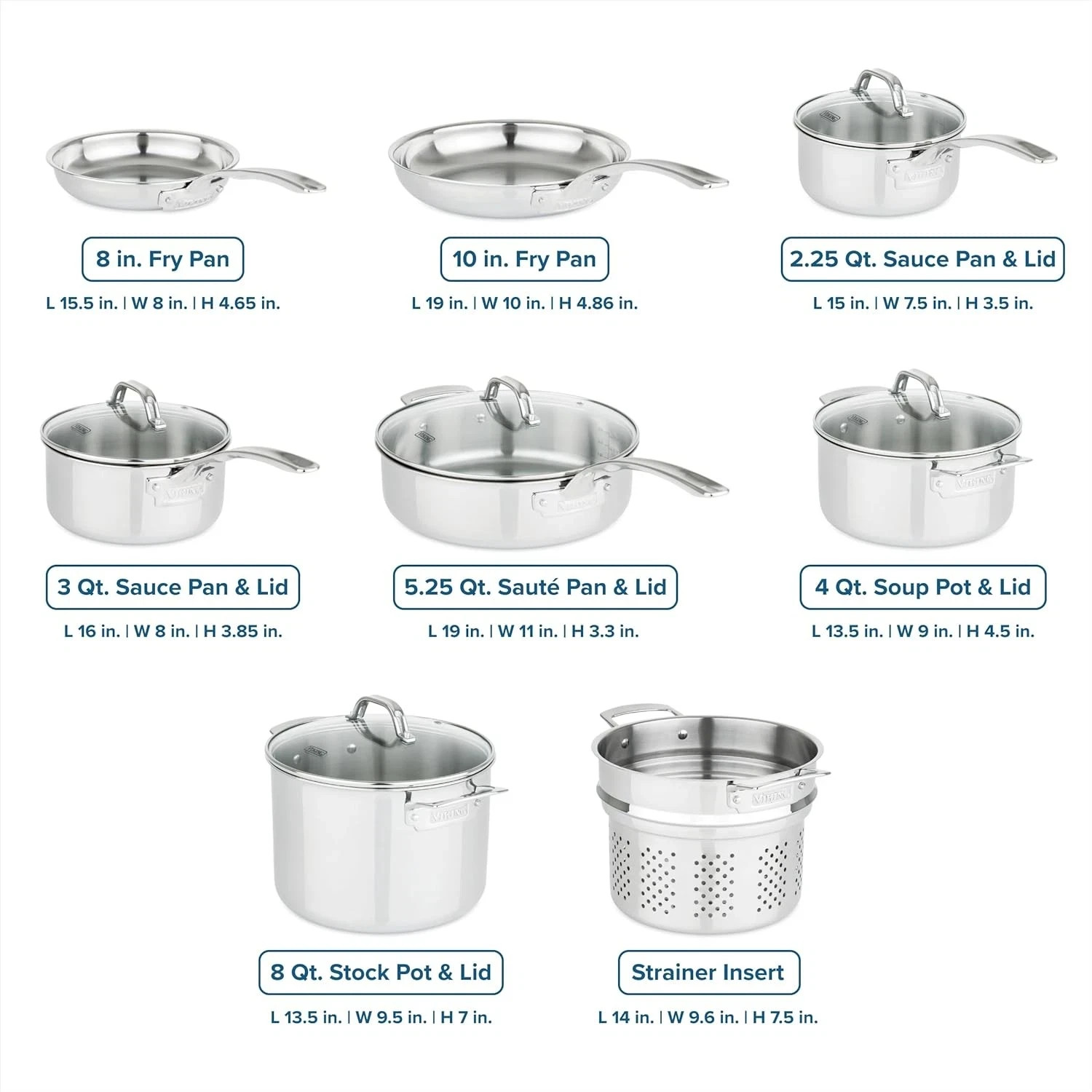Viking 3-ply 13PC Cookware Set with Vented Glass Lids – Choose Type – New Opened