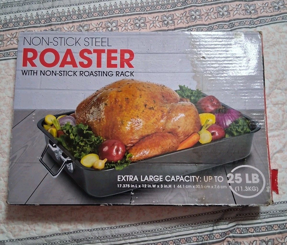 Non-Stick Steel Roaster V-Rack Extra Large 25lb Capacity 17x12x3 New Damaged Box