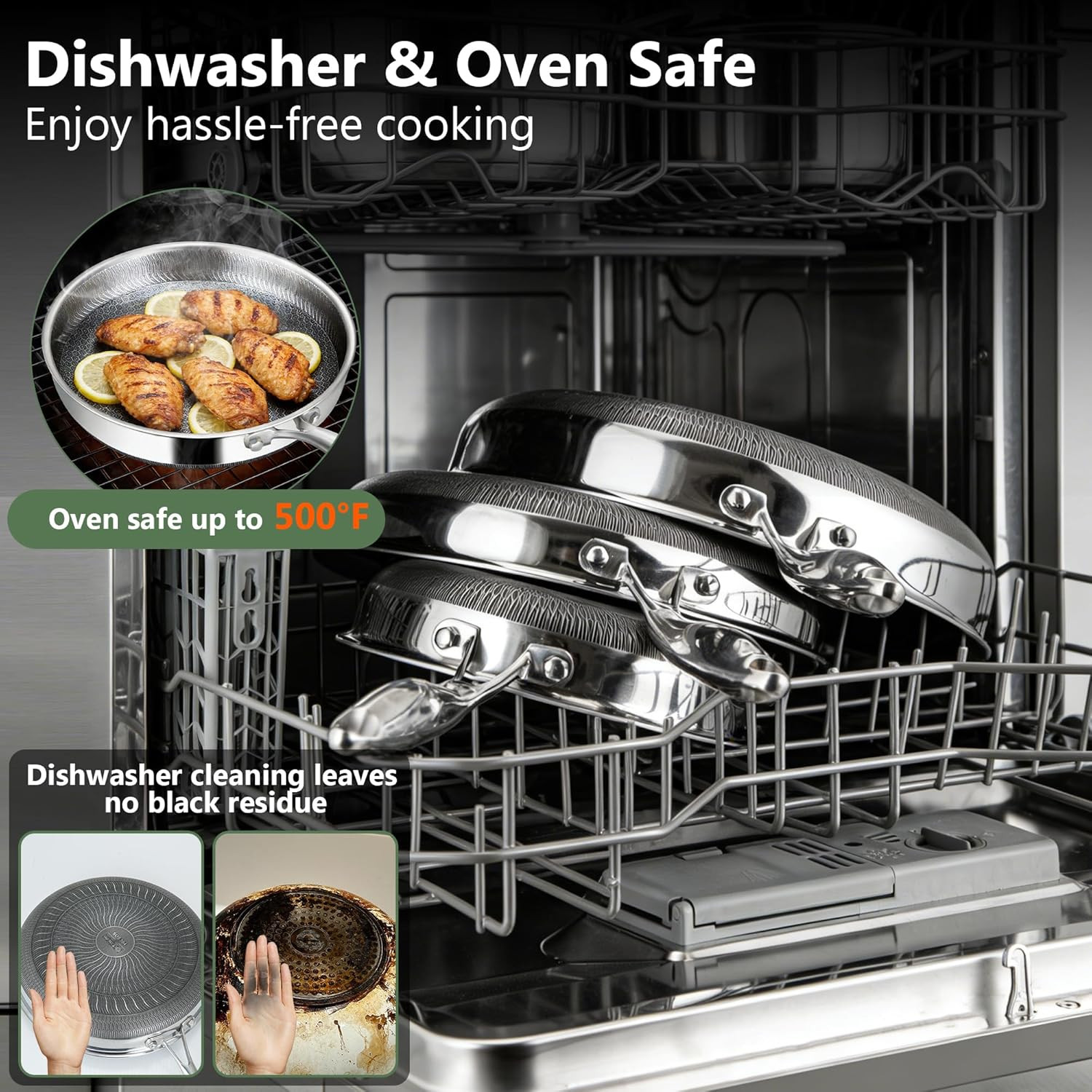 Non Stick Frying Pans, 12-Inch with Lid, Hybrid Frying Pans Nonstick Stainless S