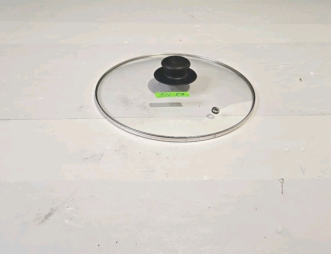 9″ Lid Only Pan/Skillet Replacement Top Glass Vented Stainless, Black Knob SN 89