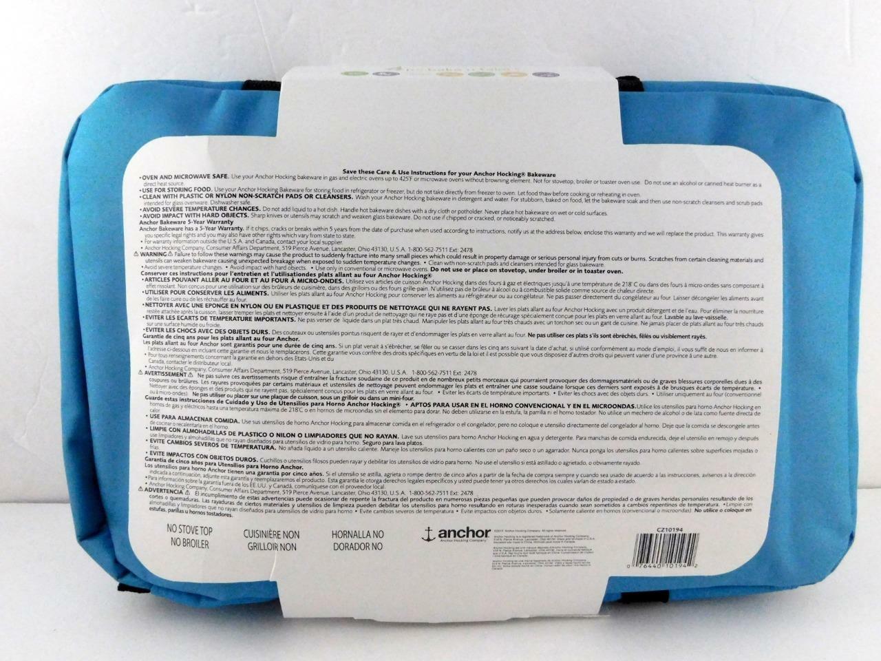ANCHOR HOCKING 4 PC Bake-N-Take Set Open Box in Package Blue Case