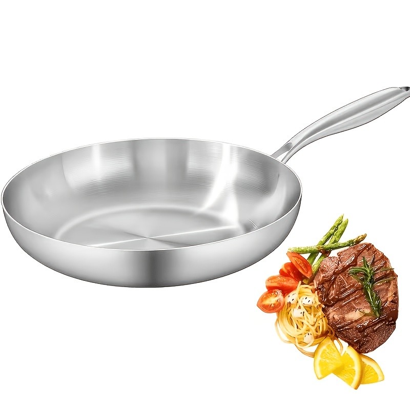 1/3pcs Triply Stainless Steel Frying Pan Set, 304 Flat Bottom Skillet