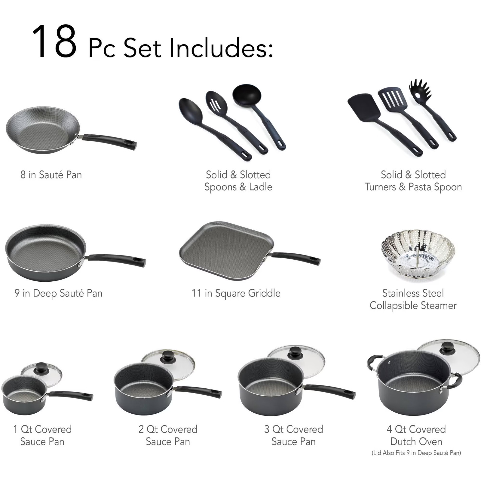 Tramontina Primaware 18 Piece Non-stick Cookware Set, Steel Gray,Free ship