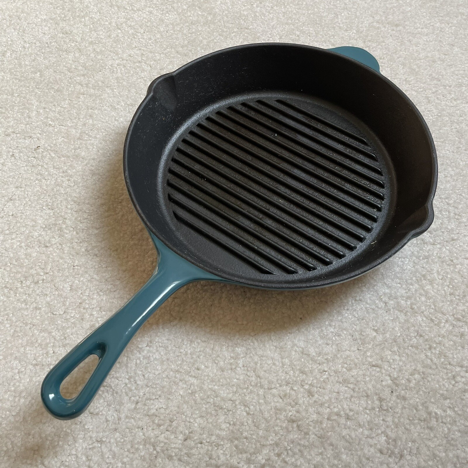 Technique, Grill Pan 10.5 Inches, Turquoise/Teal, Cast Iron Enameled