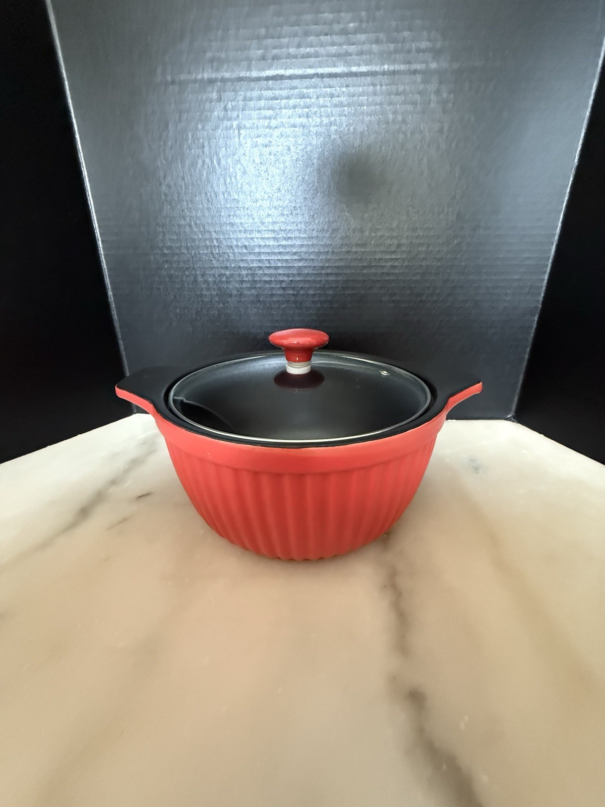 Sunbeam Crock Pot Red Non Electric Non Stick Ceramic Casserole With Lid 3 Qt