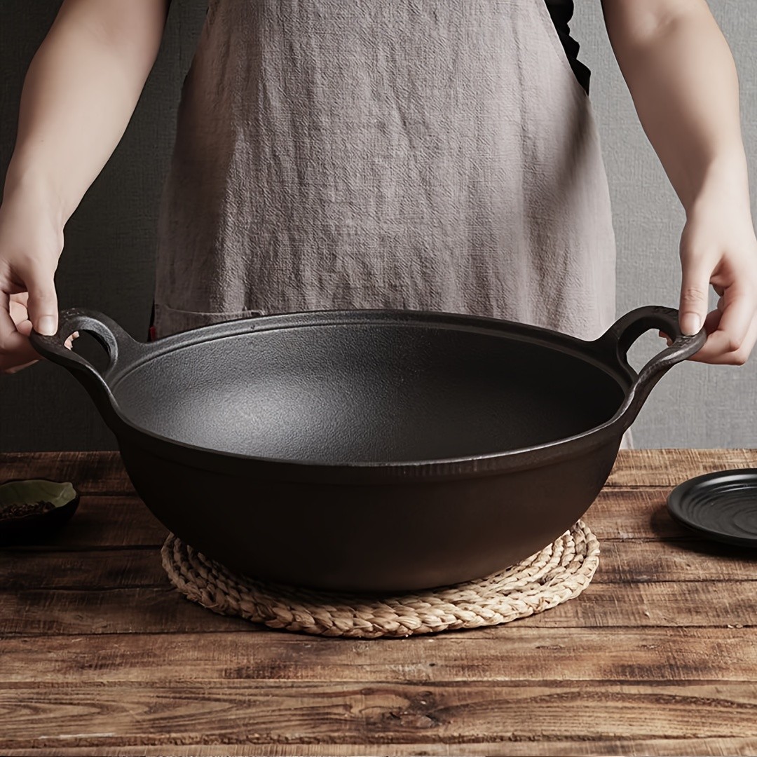 3 Sizes Cast Iron Wok, Heavy-Duty Cast Iron Skillet
