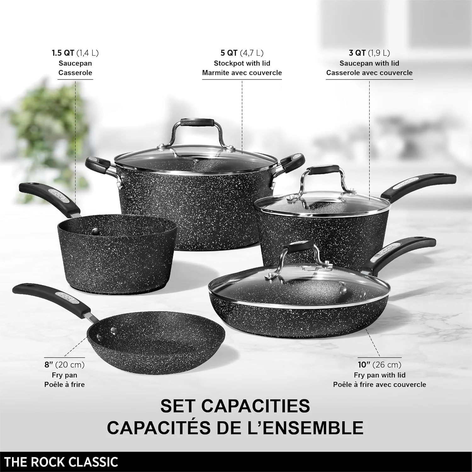 Starfrit The Rock 8PC Non-Stick Cookware Set, Black | Durable Forged Aluminum, O