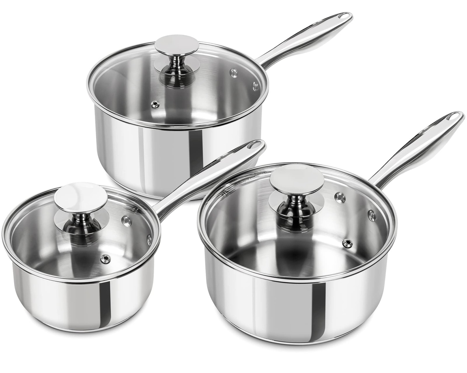 Stainless Steel Saucepan Set with Lids 1QT & 2QT & 3QT, Stainless Steel Sauce…