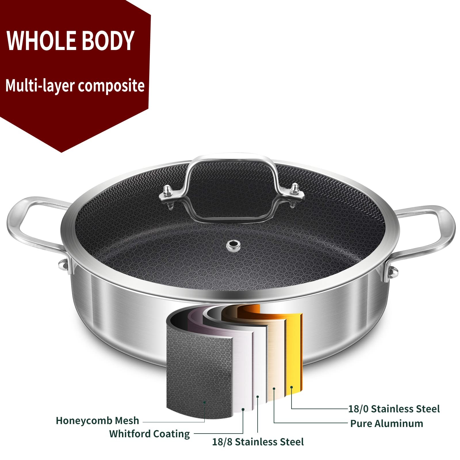 6 Qt Triply Stainless Steel Nonstick Saut Pan With Lid12 Inch Deep Frying Panlar