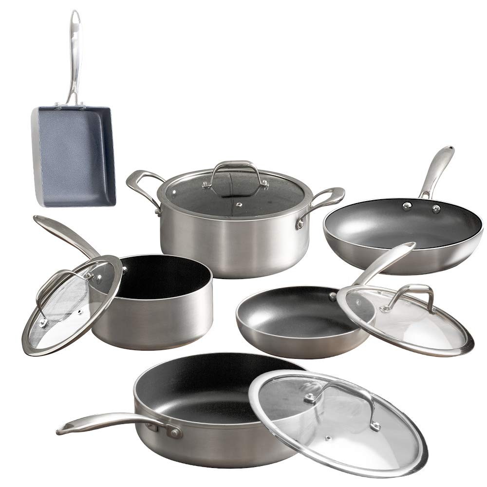 Frying pan and pot 10-piece set (26cm, 20cm) IH compatible Silver DG-SE10