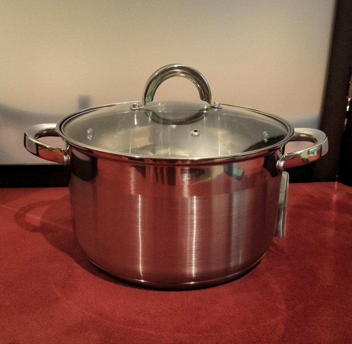 Bergner Stainless Steel Round Casserole 6.3 Qt w/ Glass Lid, Dishwasher Safe