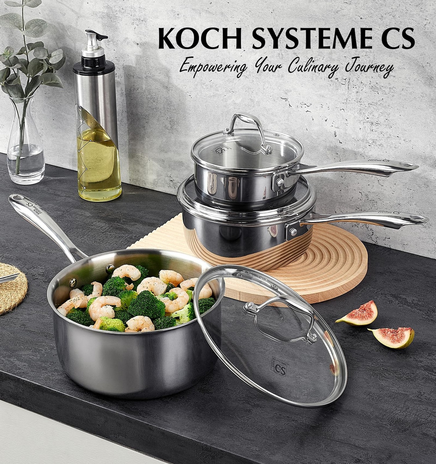 Koch Systeme Cs Triply Stainless Steel Saucepan Set 1Qt 2Qt 3Qt Stainless Steel