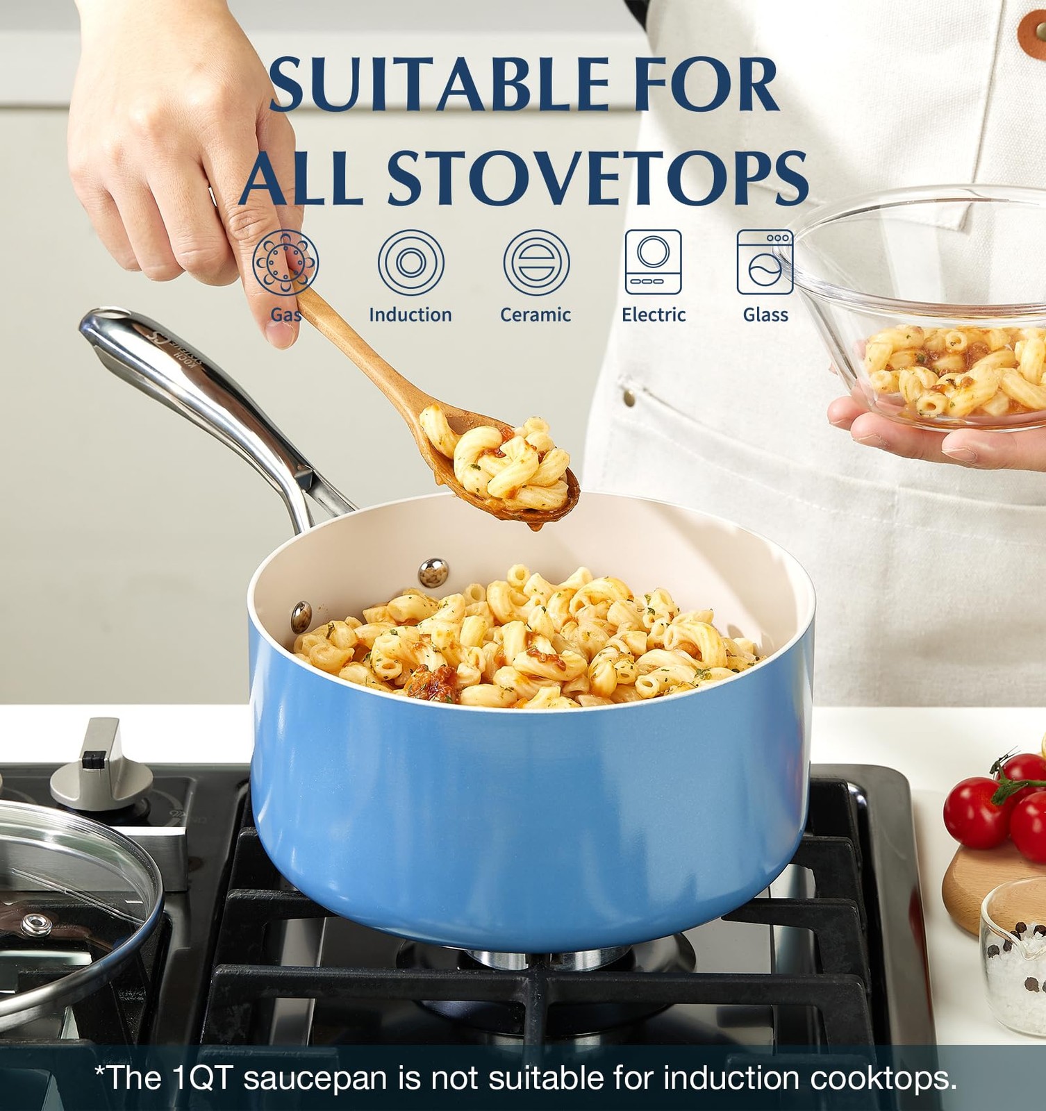 Koch Systeme Cs Nonstick Sauce Pan Lid 1Qt 2Qt 3Qt Non-Toxic Ceramic Set Blue
