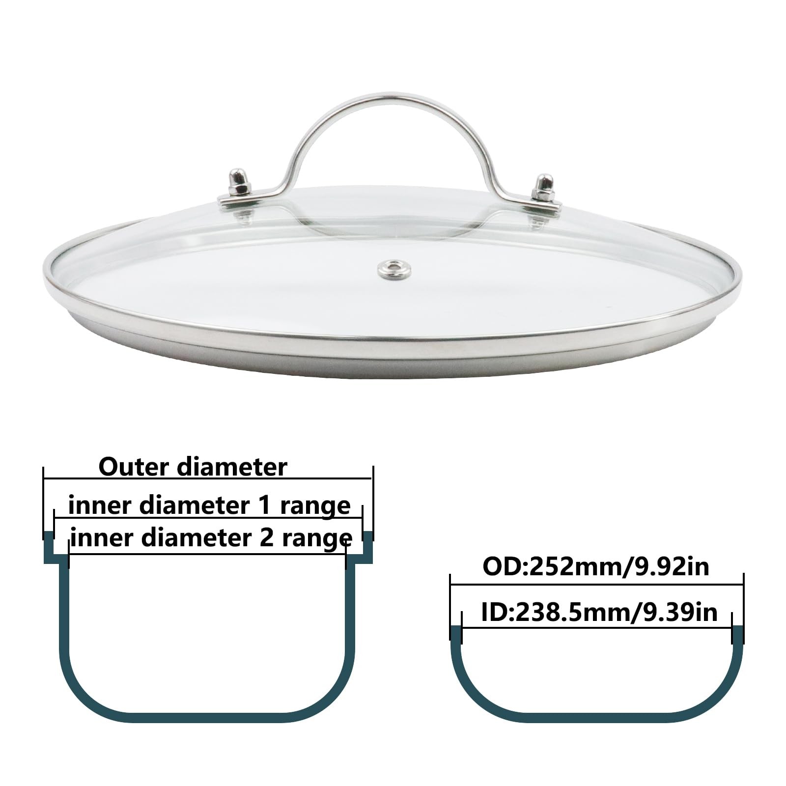 Antrader Tempered Glass Lid,9.5Inch Cookware Glass Replacement Lid For Any Skill