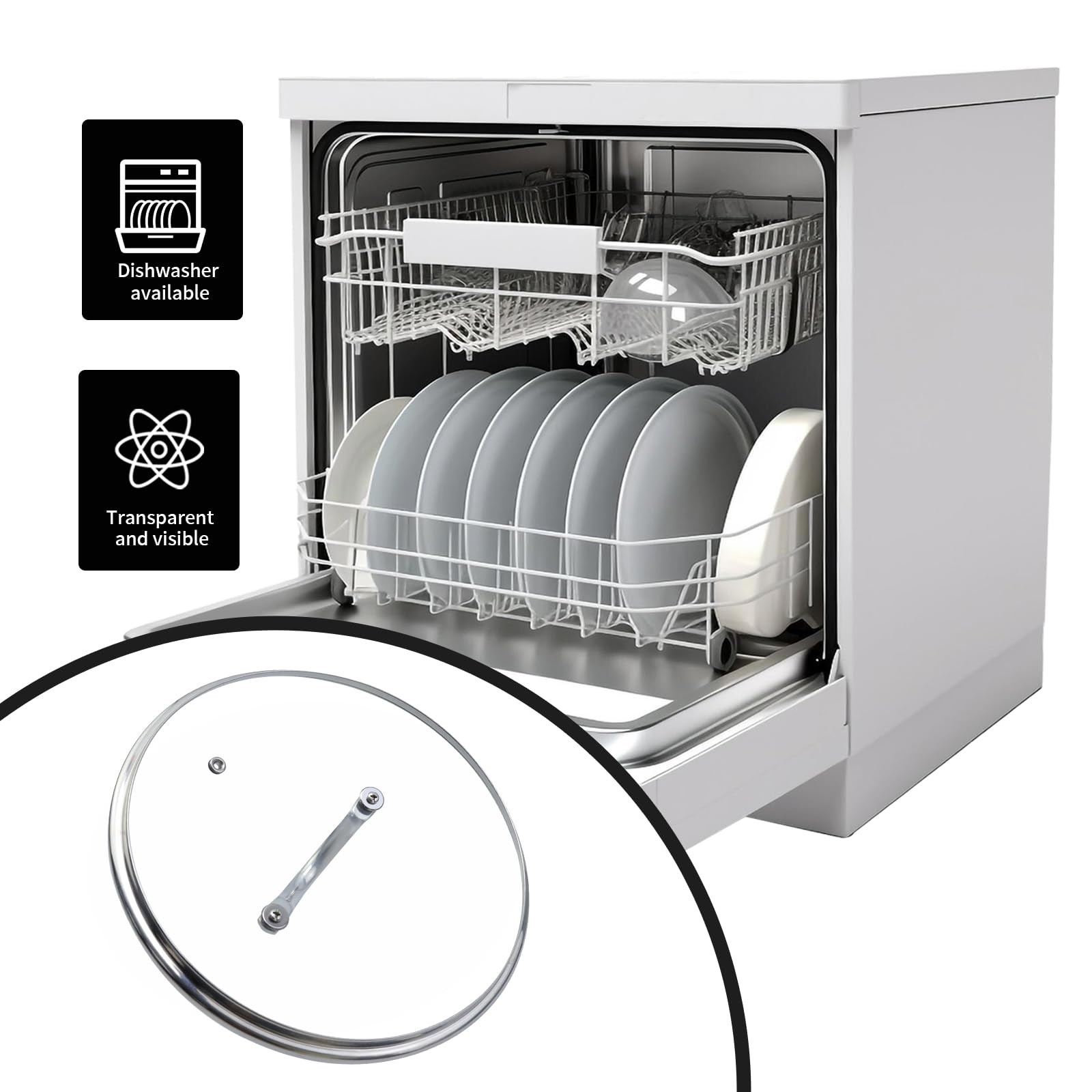 Antrader Tempered Glass Lid,9.5Inch Cookware Glass Replacement Lid For Any Skill