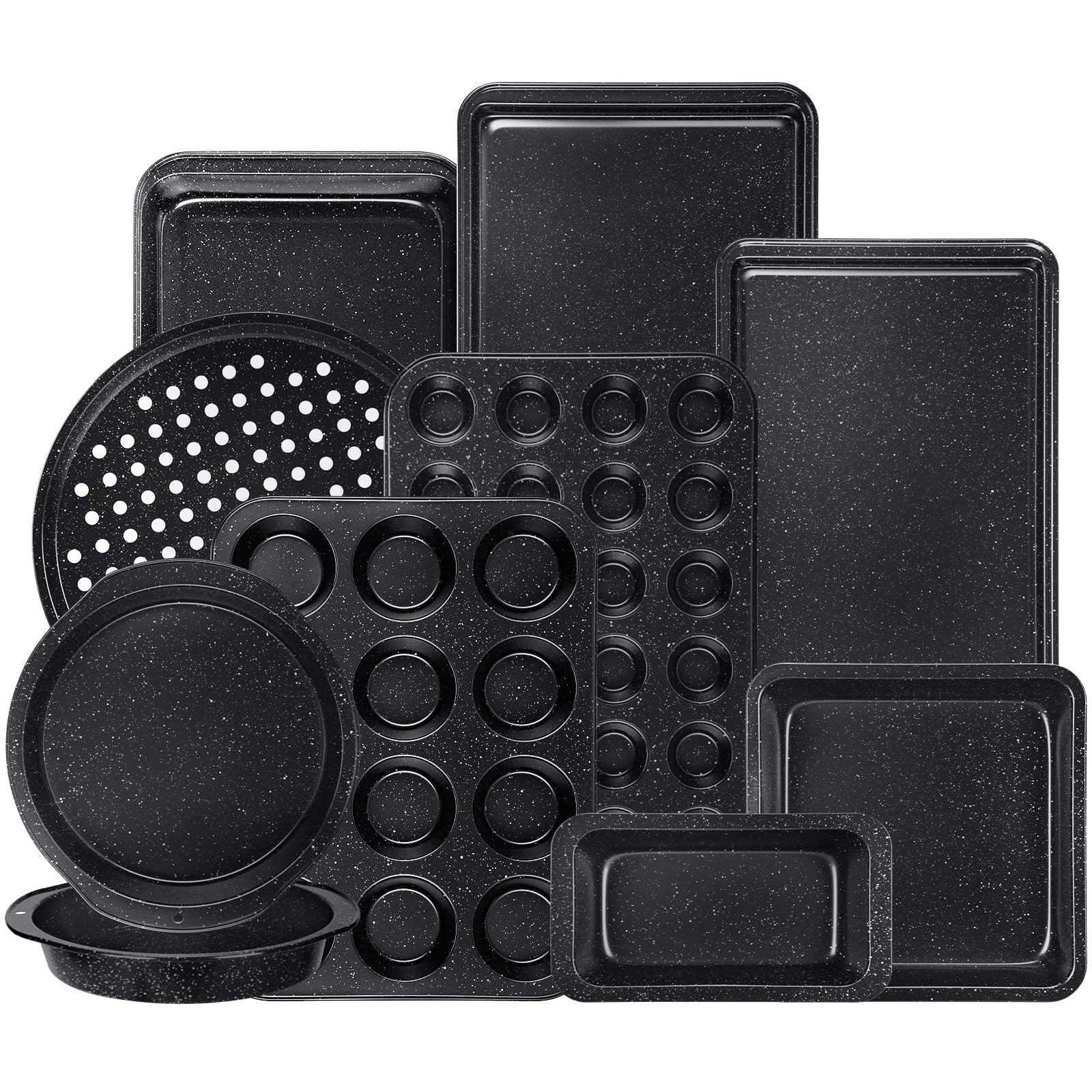 Terlulu 10-Piece Baking Pans Set, Bakeware Sets Nonstick, 10 Piece Black