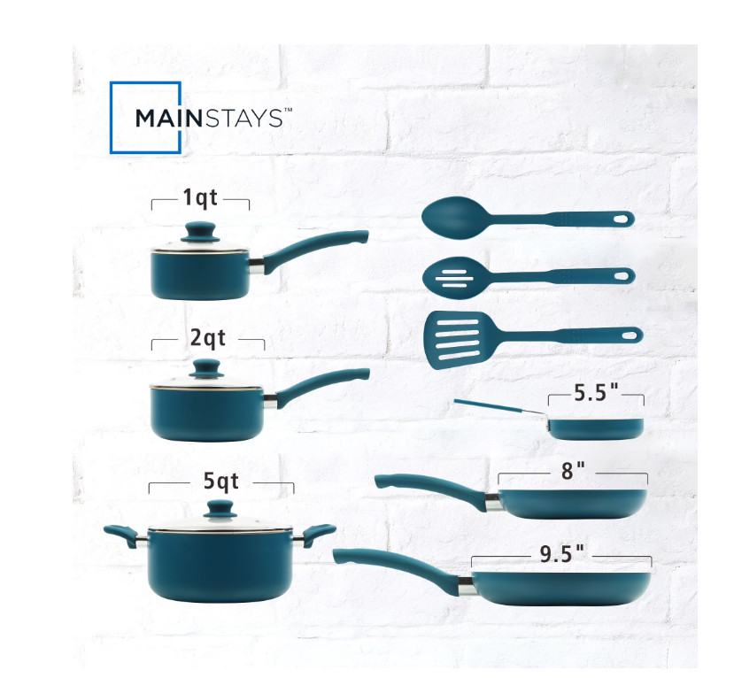 12pc Ceramic Nonstick Cookware Set Aluminum Pots Pans Blue Kitchen