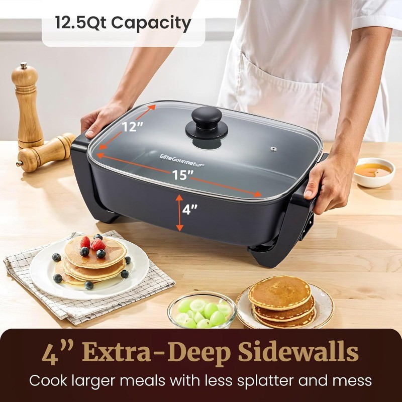 Electric Skillet, Xtra Deep Dish, Ceralast™ PFAS Free Ceramic, 1500W Rapid Heat