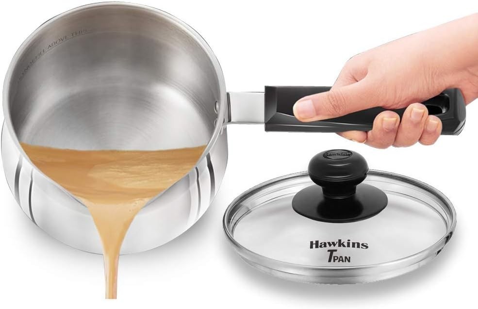 Hawkins Induction Base Stainless Steel Saucepan T Pan with Lid, 1.5 Liter