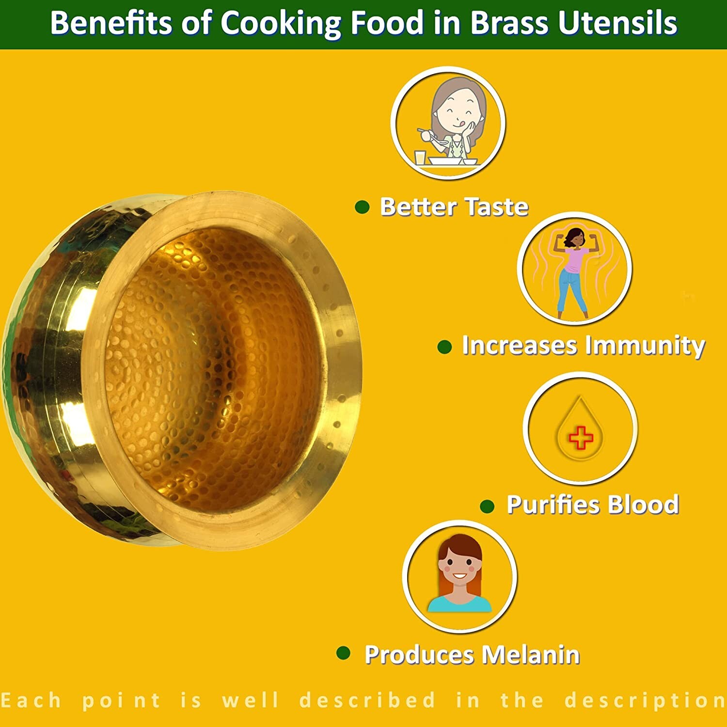 Handmade Brass Traditional Shiny Handi for Cooking 5 Liter Capacity Pack of 1