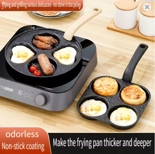 4-Cup Egg Frying Pan Nonstick Granite Omelette Skillet Burger Pancake Cooker