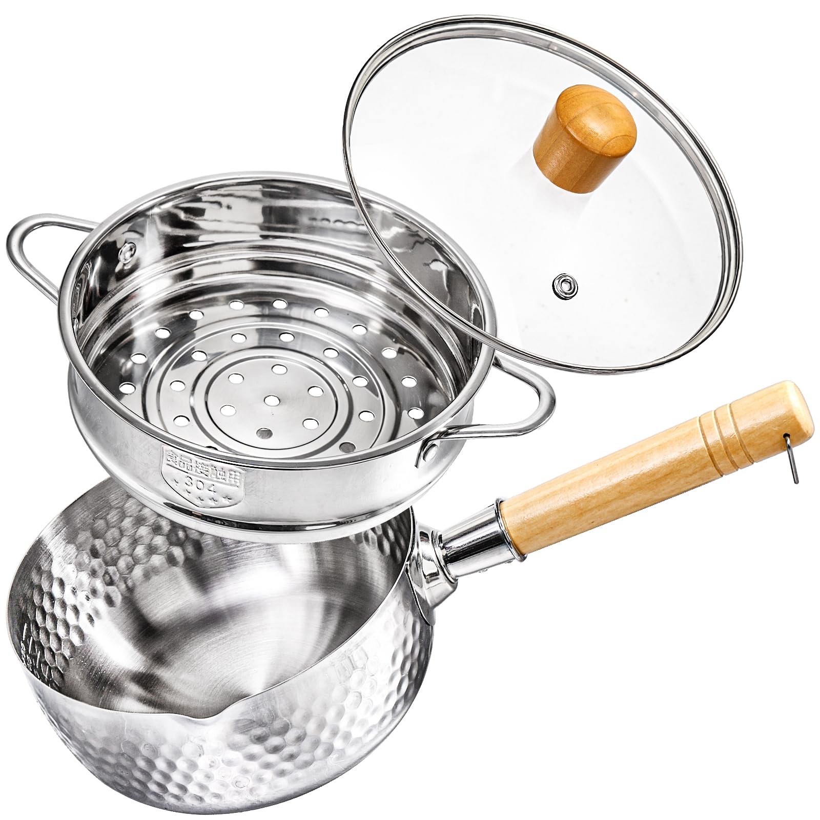 Stainless Steel Saucepan with Steamer, 1.2 Quart Yukihira Sauce Pan with Lid,…