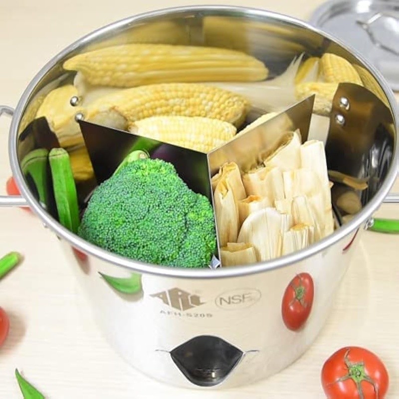Premium Stainless Steel Vegetable Steamer W/ Spout Dividers & Steamer Rack New