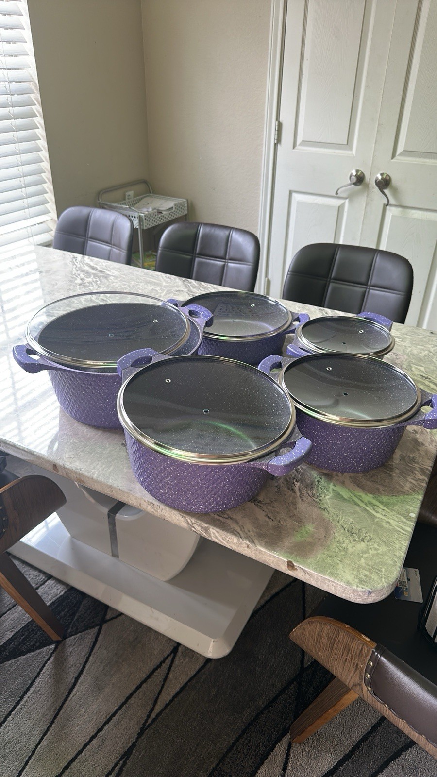 Purple Aluminum Non-Stick Casserole Pot Set, 5-Piece, Electric/Gas/Induction
