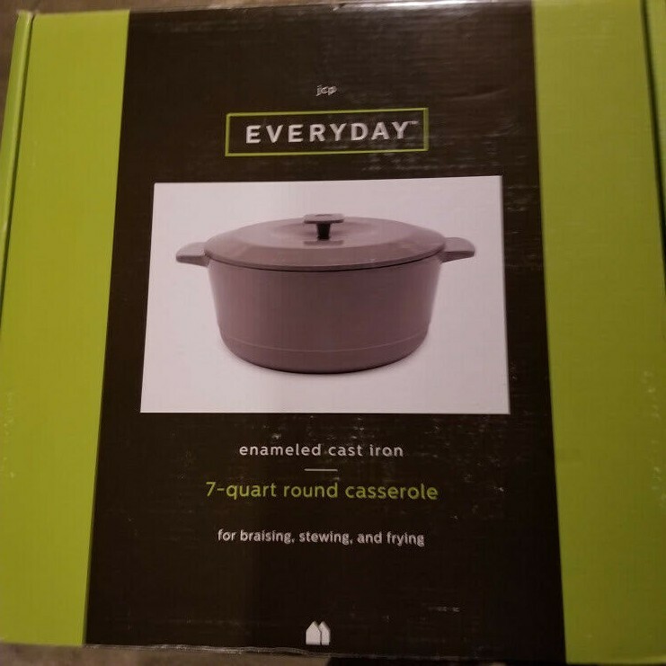 JCP EVERYDAY Enameled Cast Iron 7 Quart Round Casserole/Dutch Oven Gray NEW