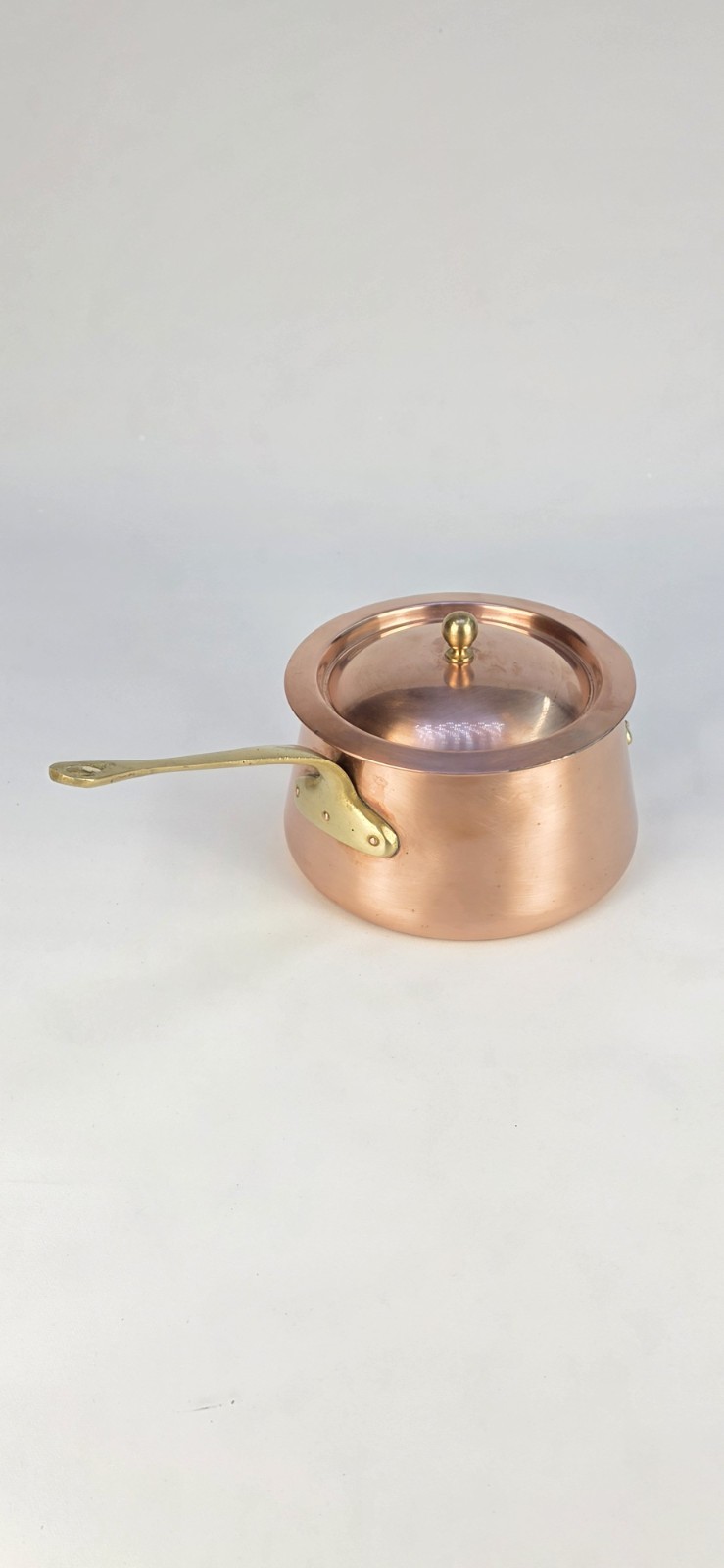 Copper Saucepan w/ Lid, Brass Handle, Double Handle, 3 qt, 7 in Dia
