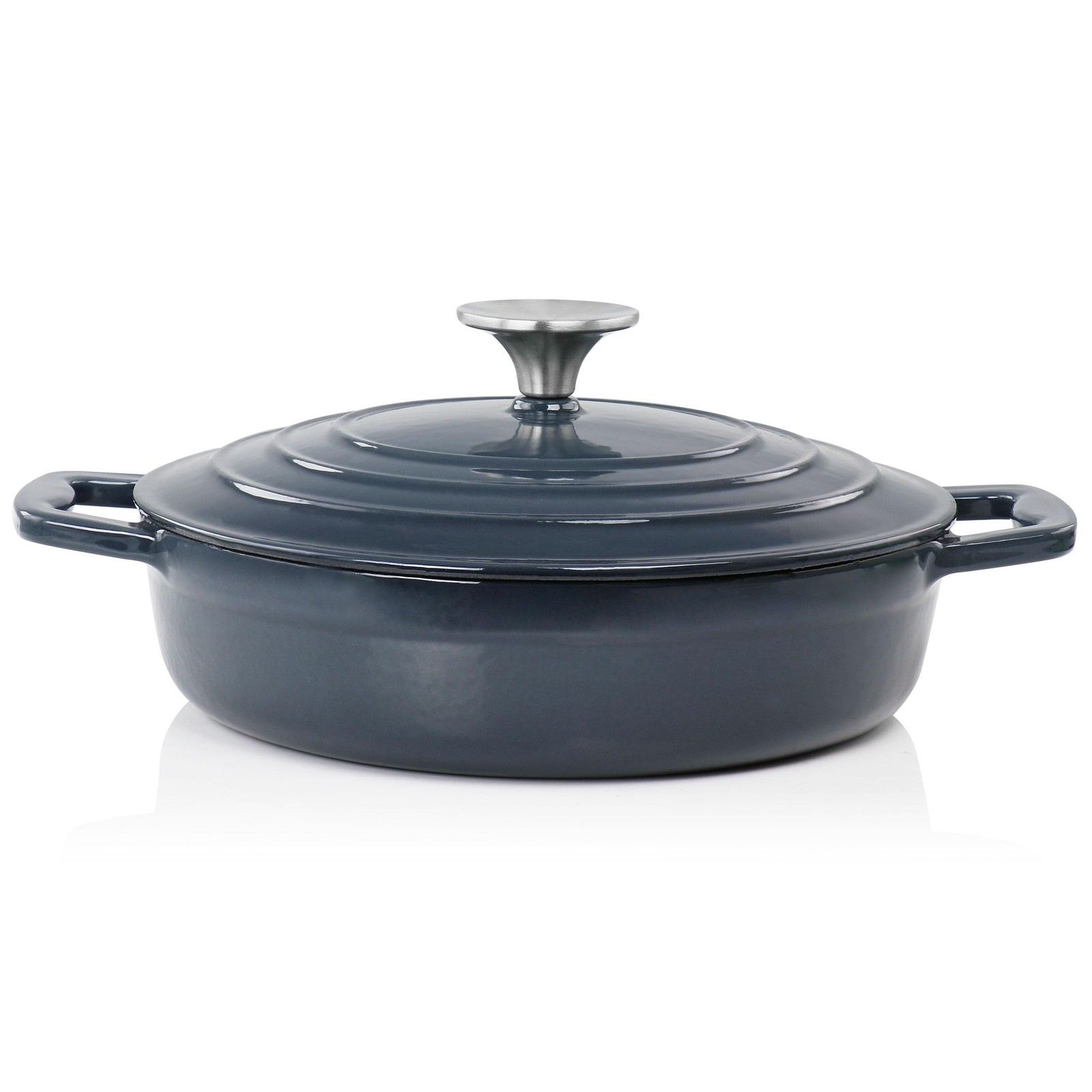 2 Quart Round Enameled Cast Iron Braiser Pan (Dark Blue)