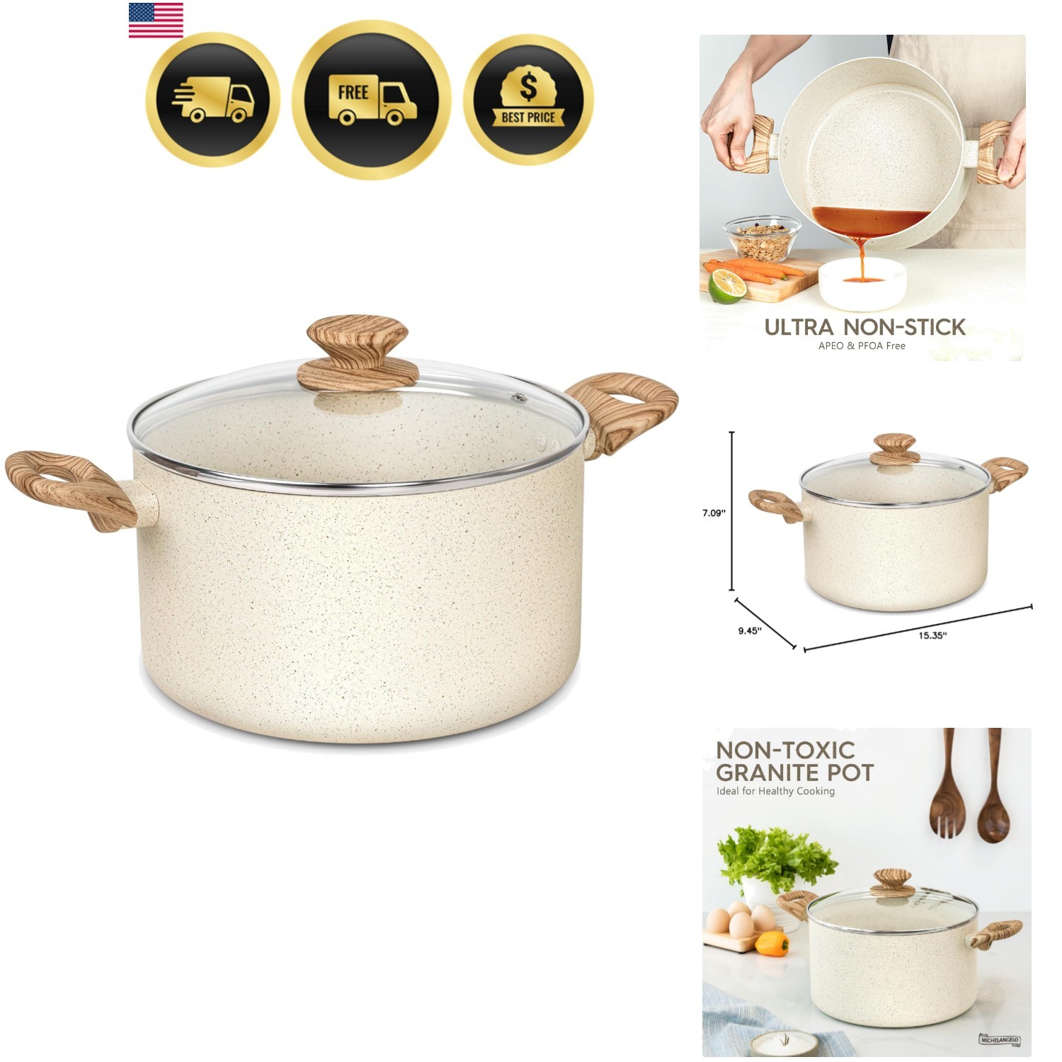 Stock Pot – 6 Qt Soup Pot with Lid, Non Stick Pots with Granite Coating, Non …