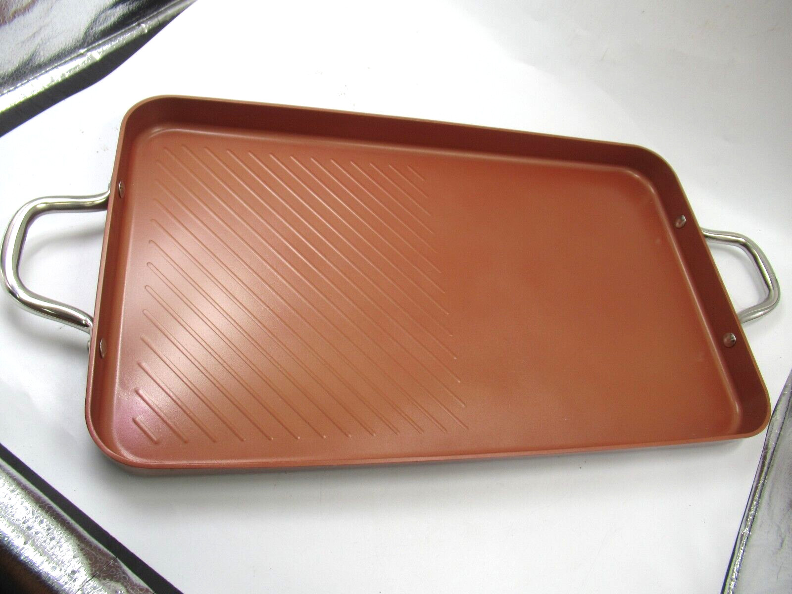 Non Stick Griddle TechnoloN Cookware w/ Instructions New! Simply Ming Metallic