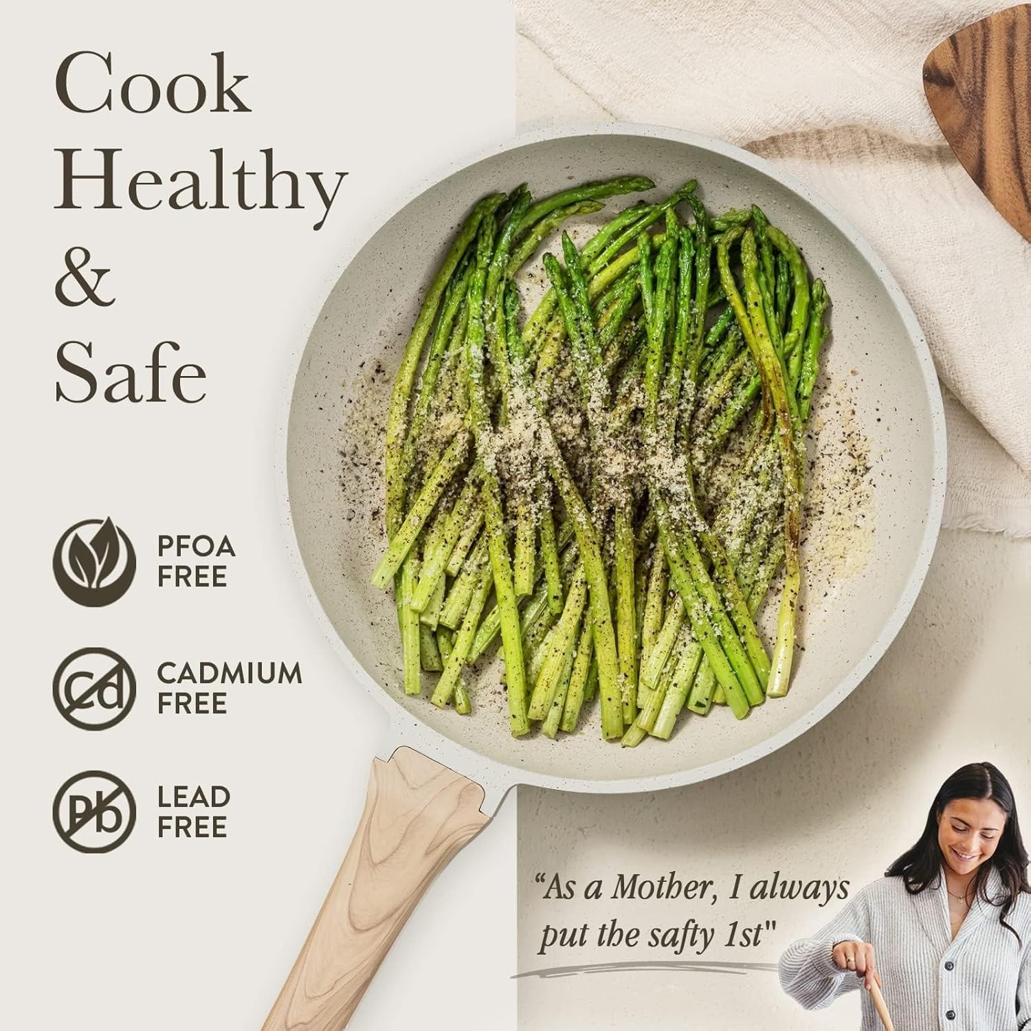 Cream White Nonstick Skillet for Sautéing and Pan-Frying, Induction Compatible