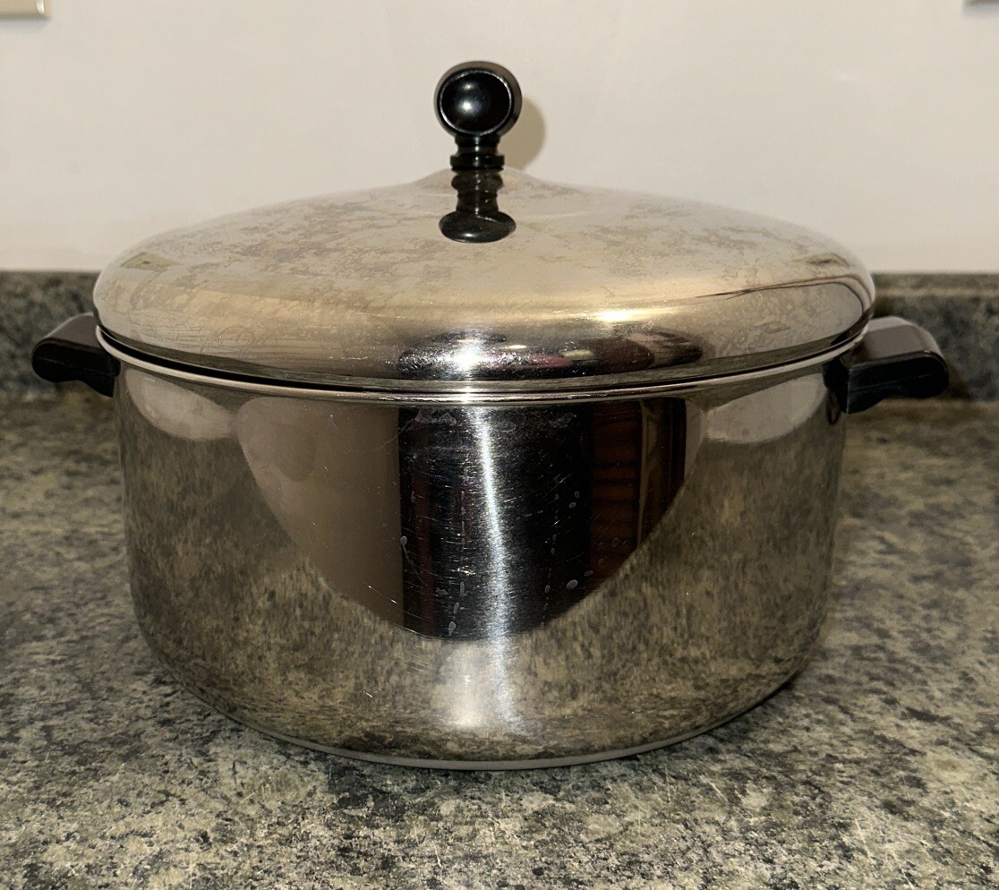 Vtg Faberware 6 Quart Stock Pot Aluminum Clad Bottom Stainless Steel Made USA