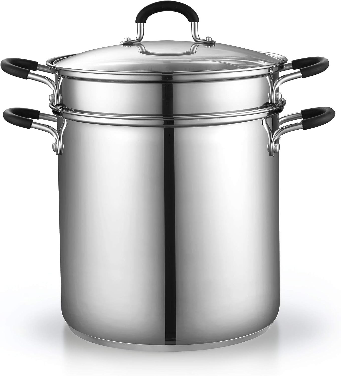 Cook N Home Basics 12 Quart Pasta Pot with Strainer, 18/10 12 Quarts, Silver