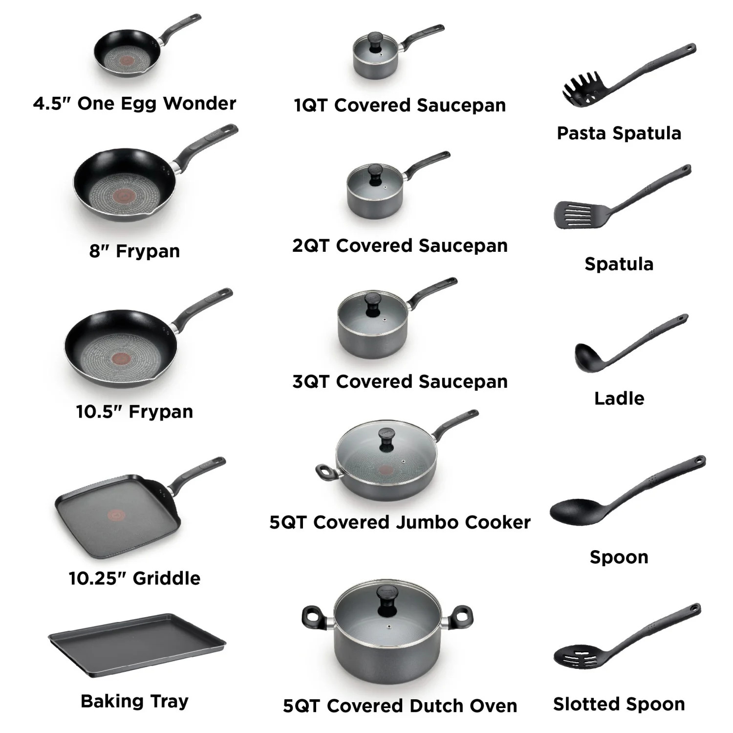 T-fal Ultimate Hard Anodized Nonstick 20 Piece Cookware Set, Grey