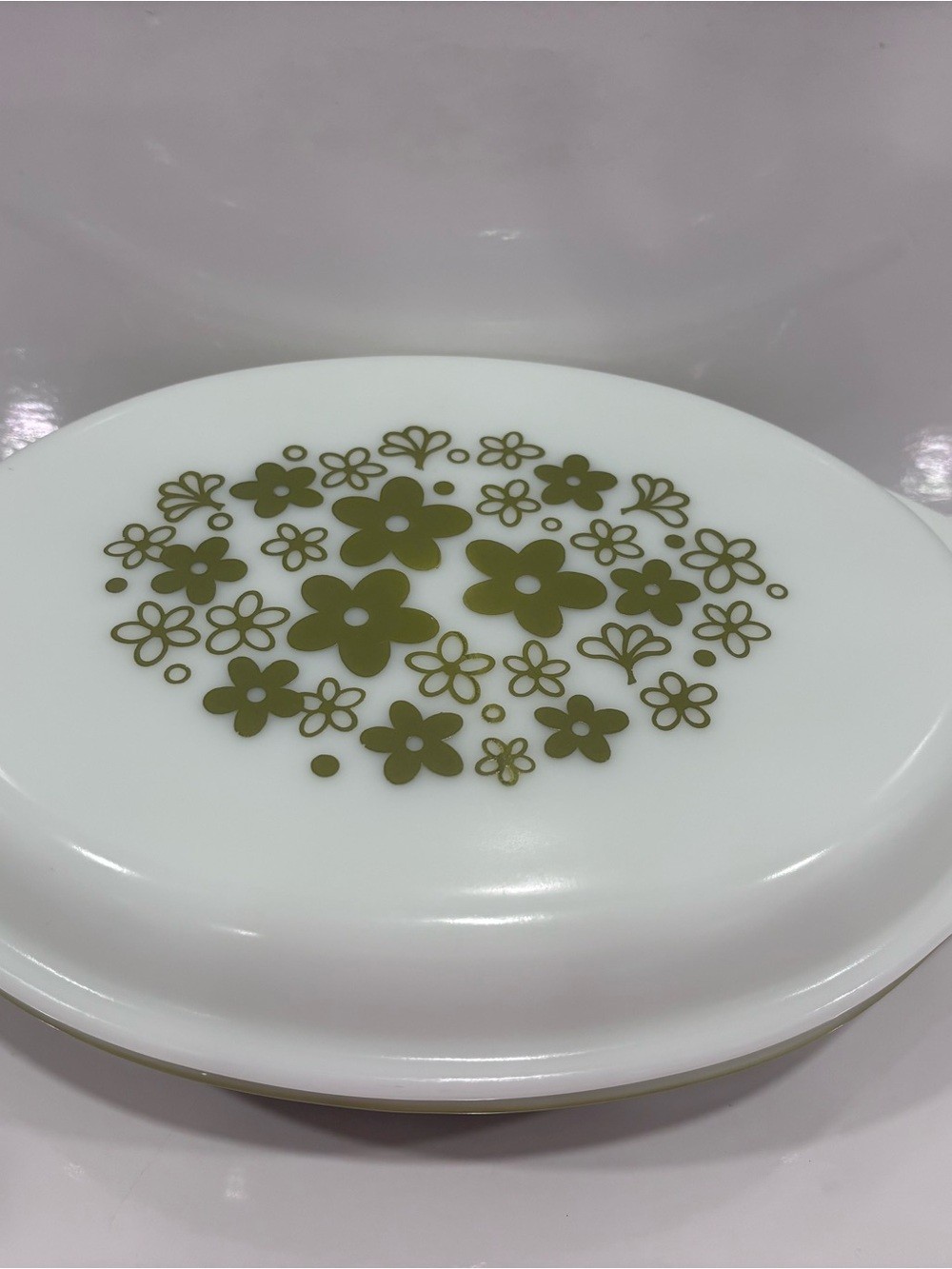 Vintage Pyrex 082 spring blossom green crazy daisy 1qt divided casserole w lid