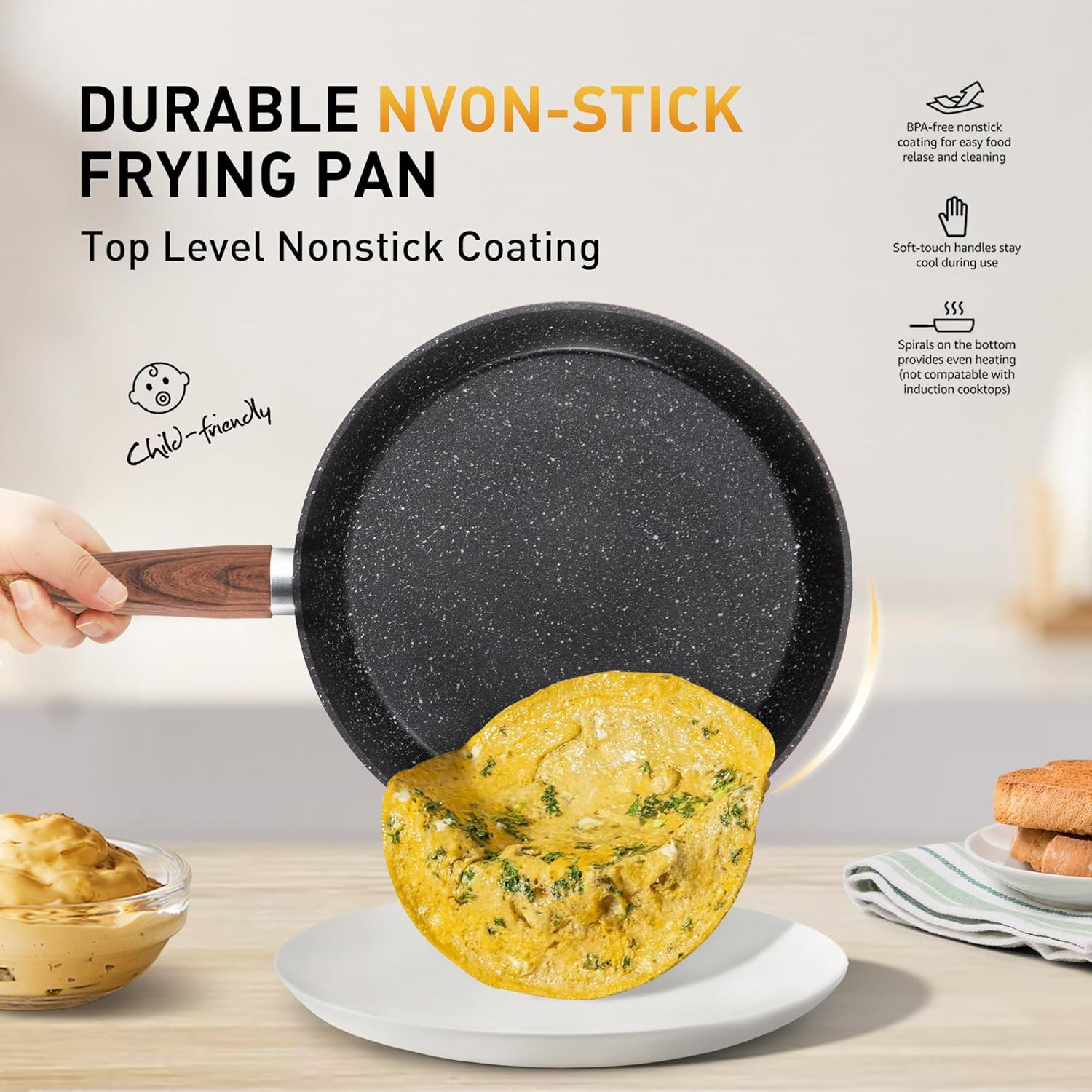 17-Piece Nonstick Granite Cookware Set – Induction Safe, Non-Toxic, Black