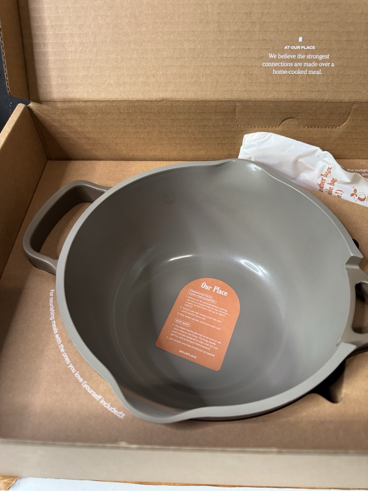 Our Place Mini Perfect Pot 2.5 Qt w/Beechwood Spoon, Dark Taupe, NEW!