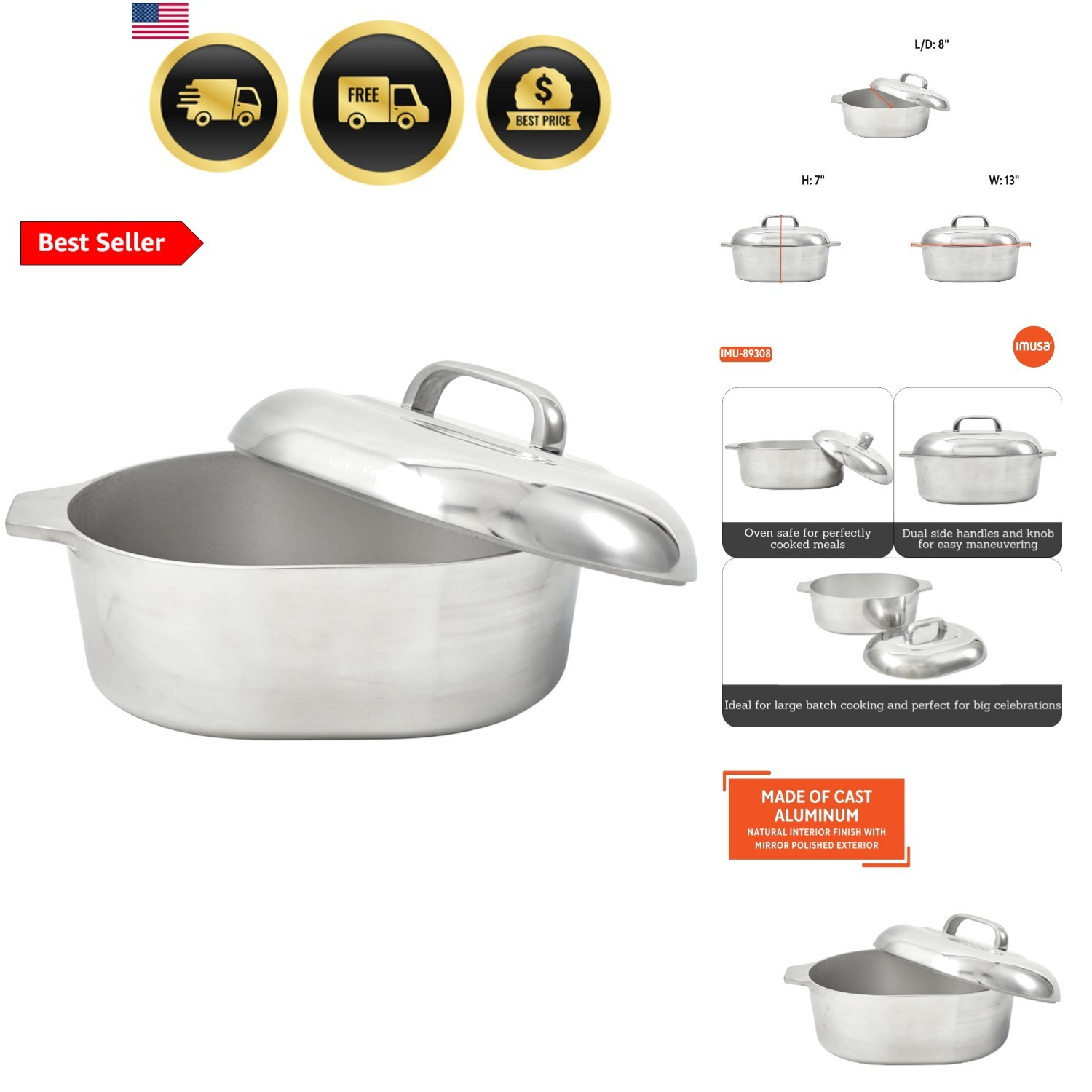 11in H. Cajun Cast Aluminum Oval Roaster with Lid