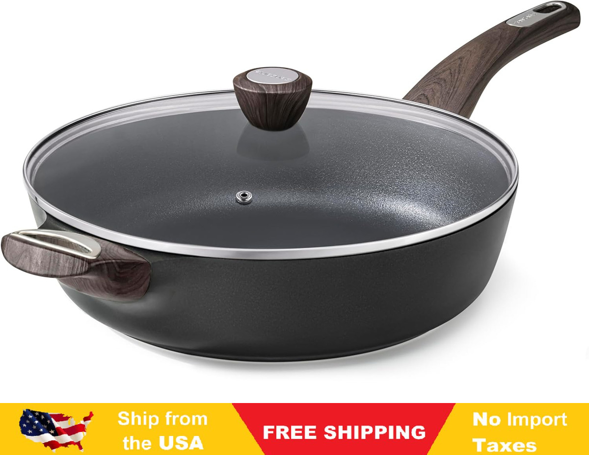 SENSARTE Nonstick Frying Pan Skillet with Lid,13.3 Inch Large Deep,Classic Black