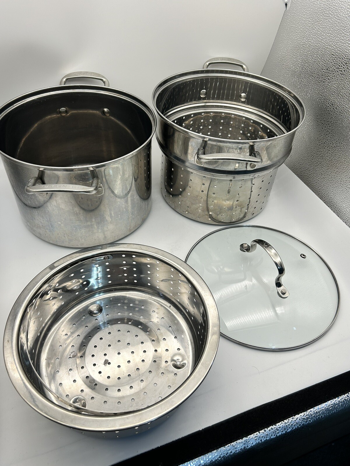 Denmark for Cooks Stainless Stock Pasta pot w/ Strainer steamer glass lid