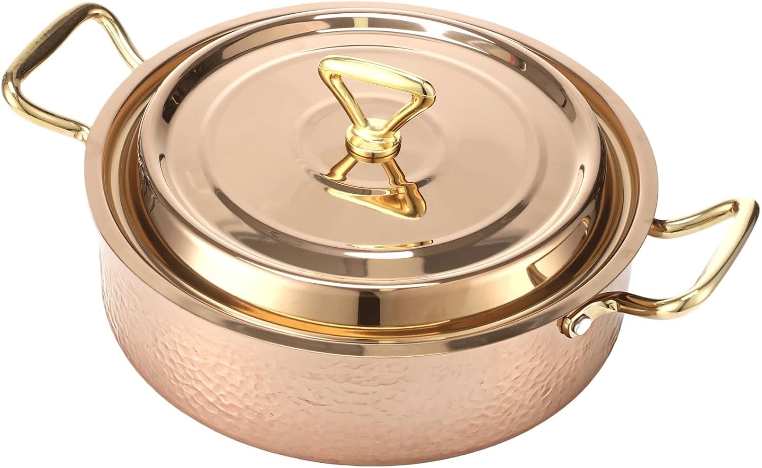 Hammered Copper Cookware W/ Lid 10.2 in/4.2QT Rose Gold Stainless Steel Pot US